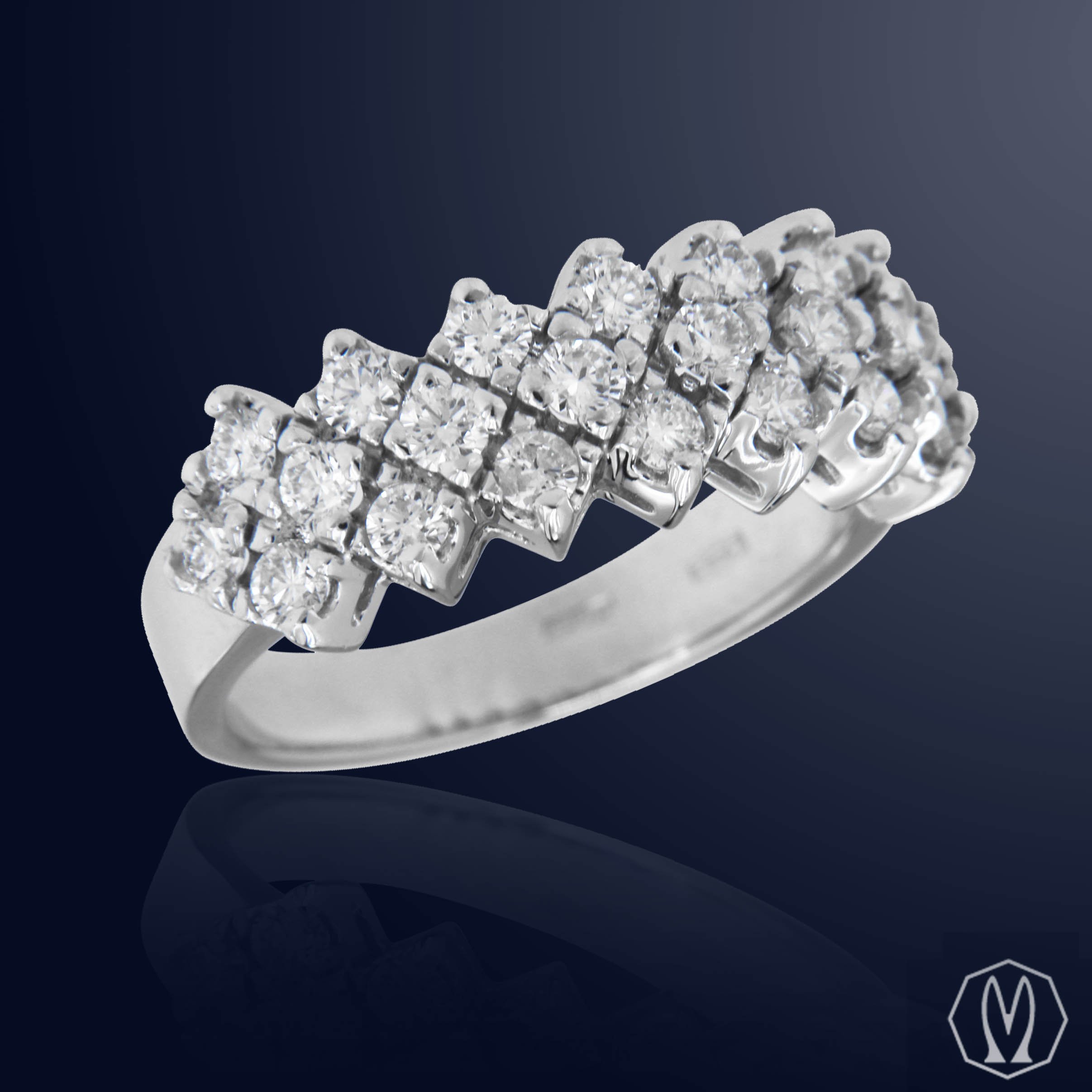 Anello a 3 File In Diamanti e Oro18kt