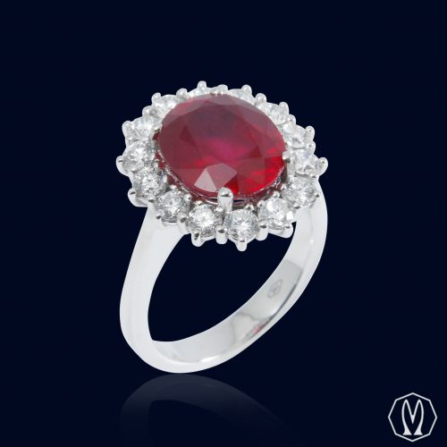 Anello Margherita Rubino e Diamanti Oro18kt