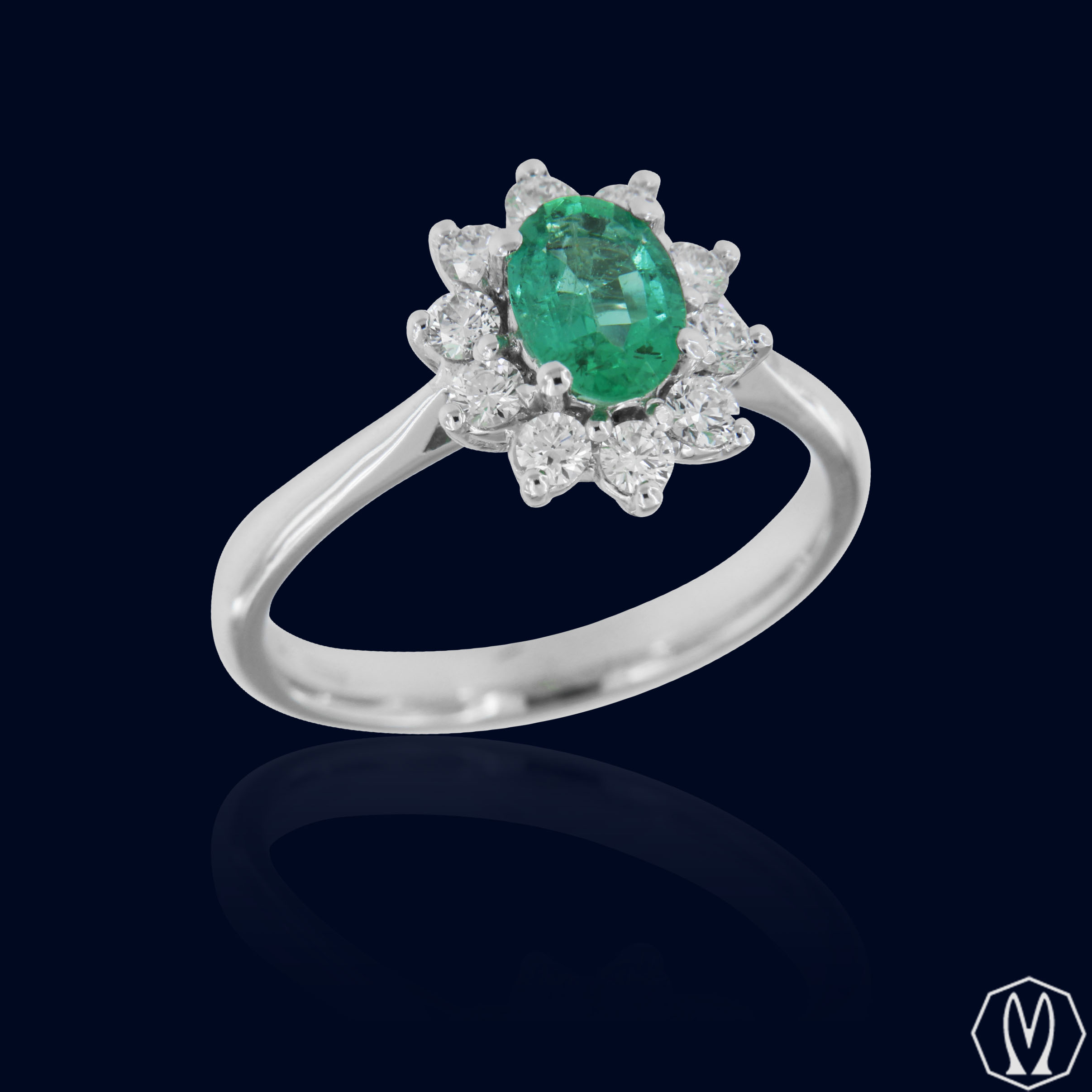 Anello Smeraldo e Diamanti In Oro18kt