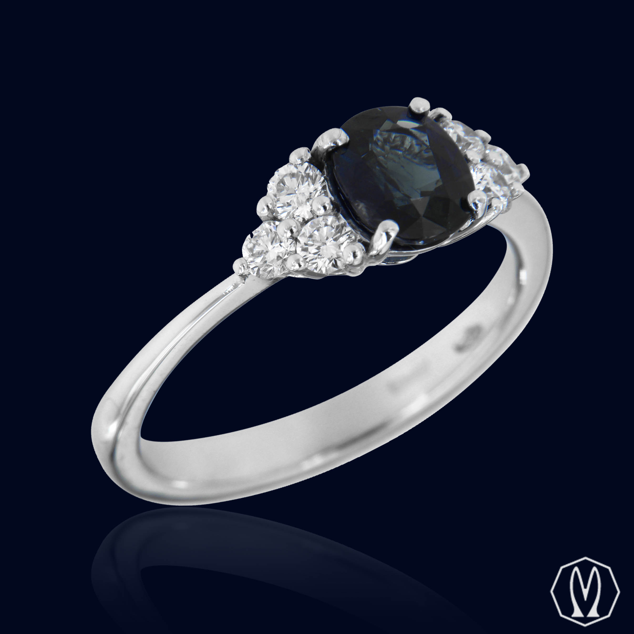 Anello Zaffiro e 6 Diamanti Oro18kt
