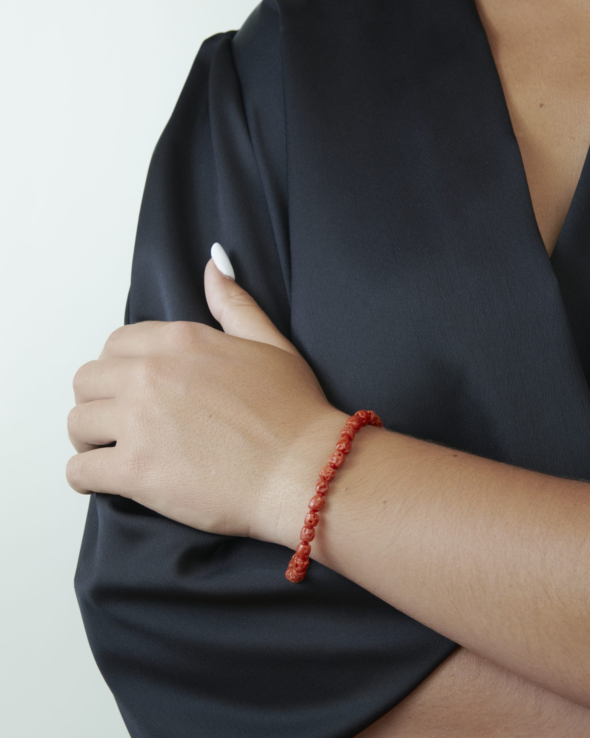 Bracciale Oro Giallo 18kt 750 E Corallo Rosso Mediterraneo A Maglia – Made In Italy, Gioiello Donna Elegante