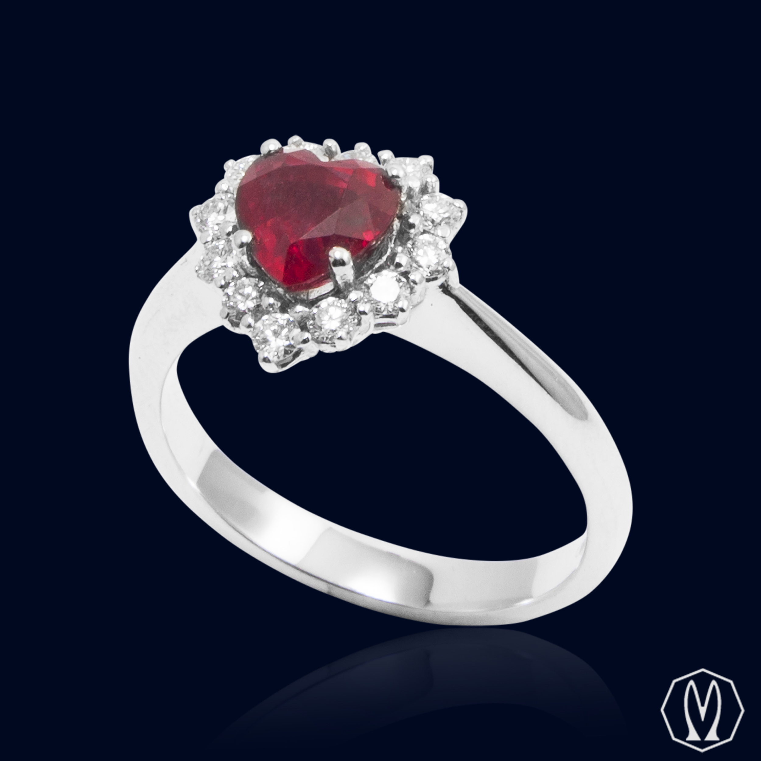 Anello Rubino Cuore e Diamanti Oro18kt