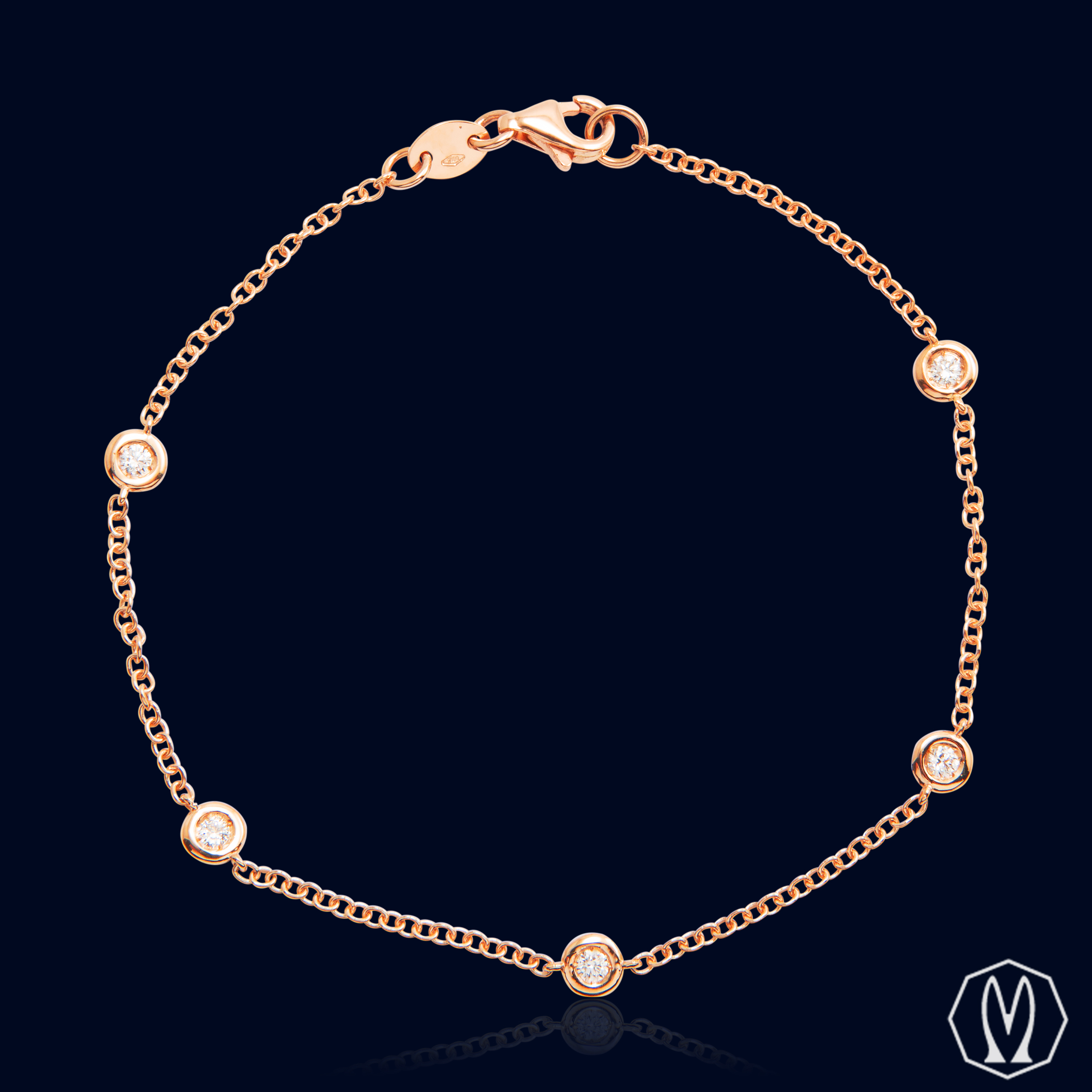 Bracciale 5 Diamanti Oro Rosa 18kt
