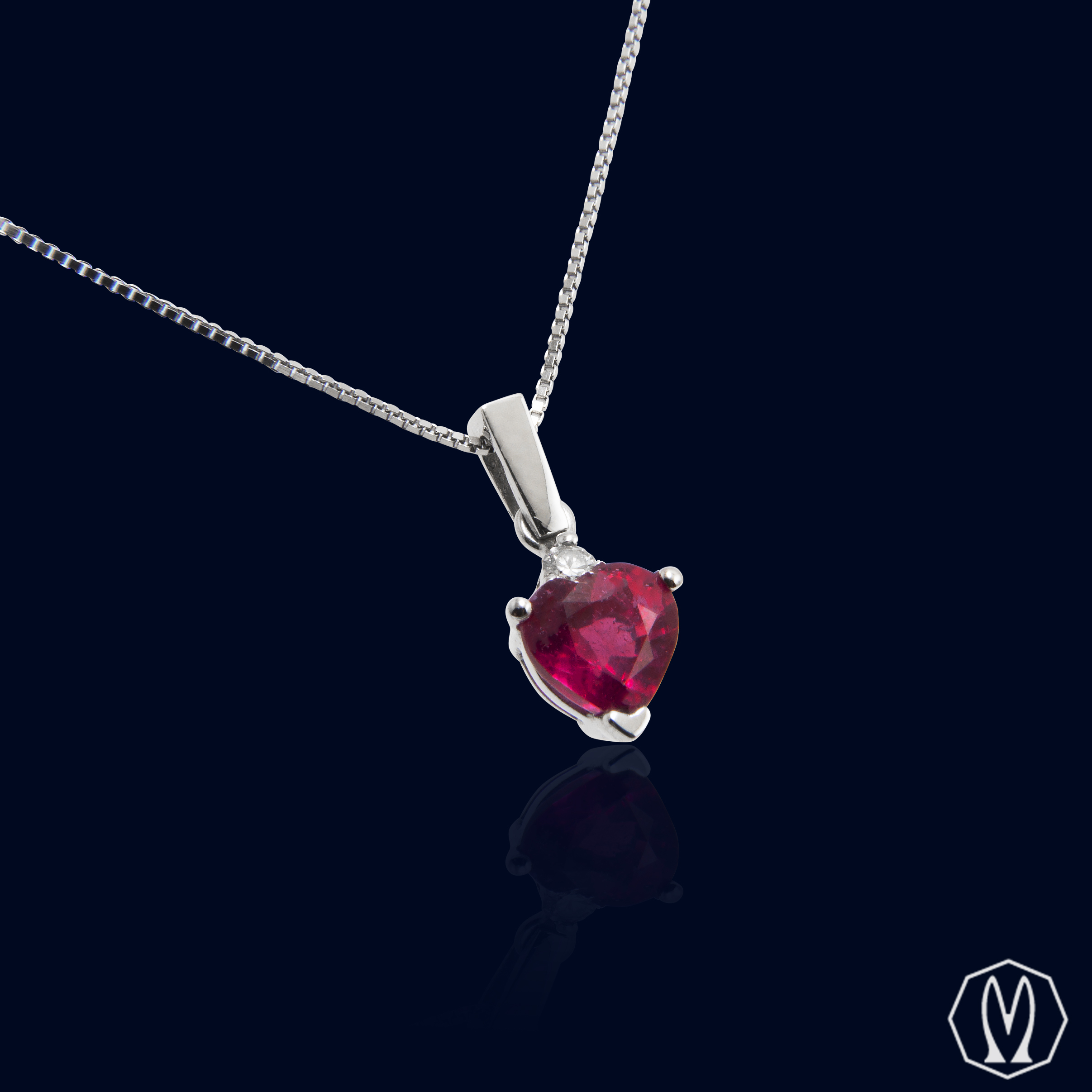 Girocollo Rubino a Cuore e Diamante Oro18kt