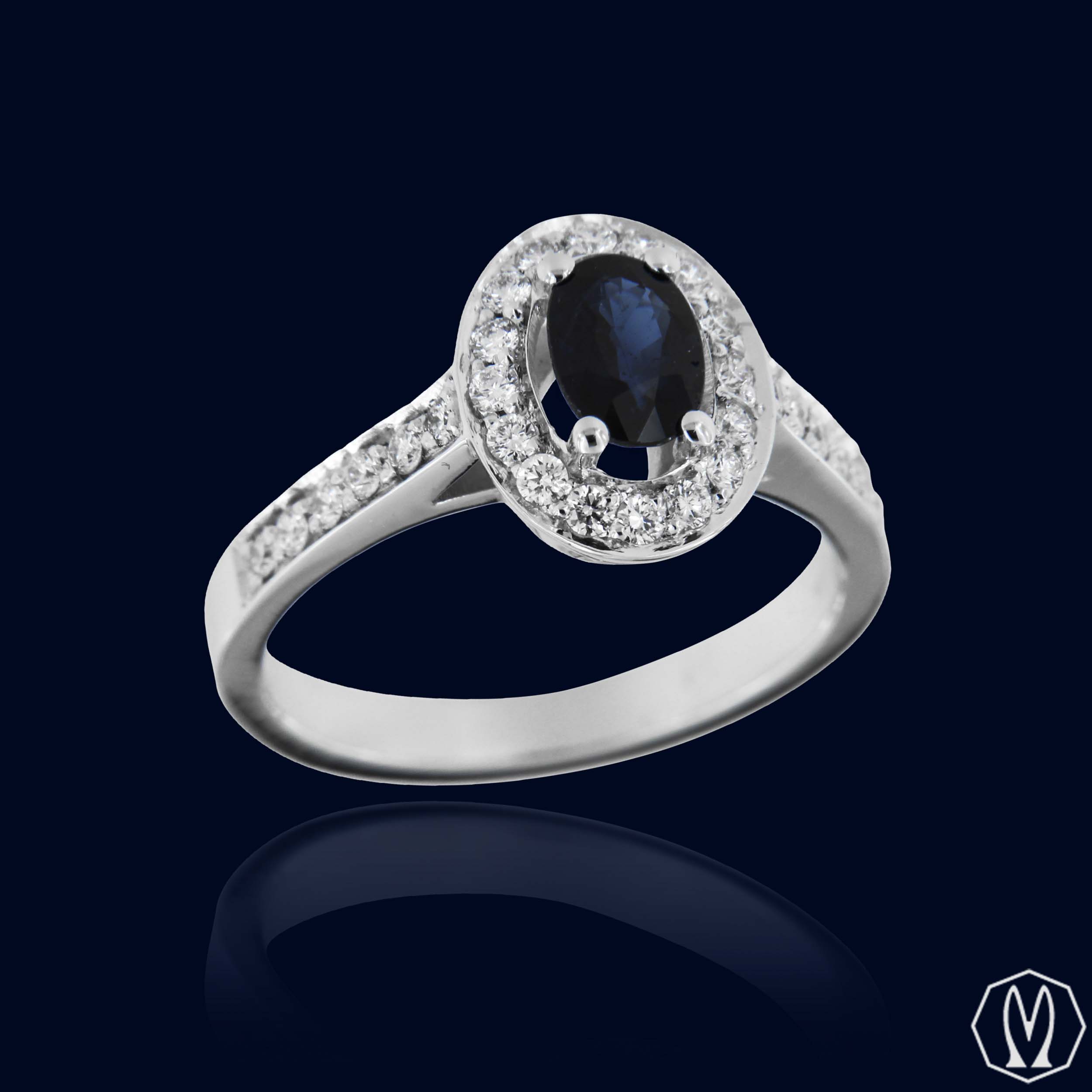Anello Zaffiro e Diamanti Oro18kt