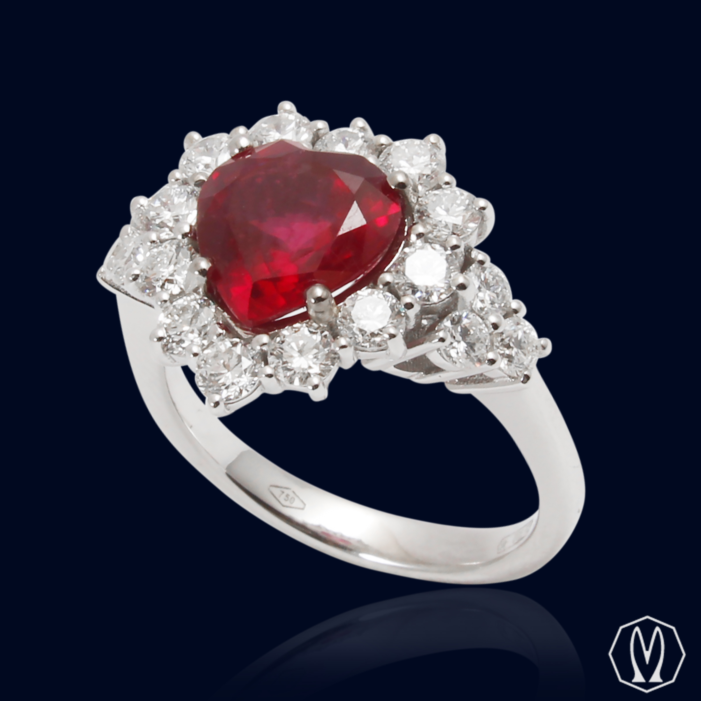 Anello Rubino Cuore e Diamanti Oro18kt