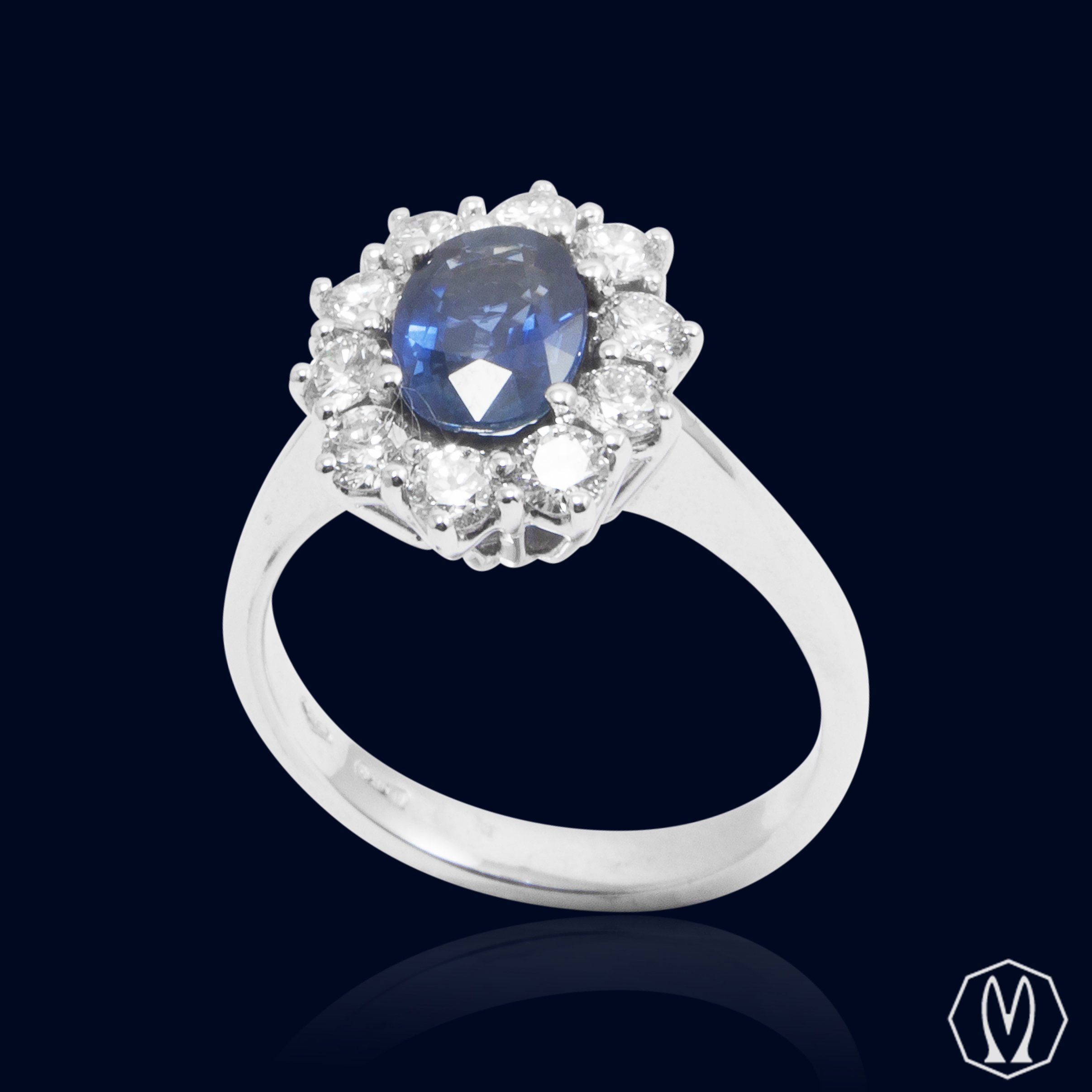 Anello Zaffiro e Diamanti in Oro18kt