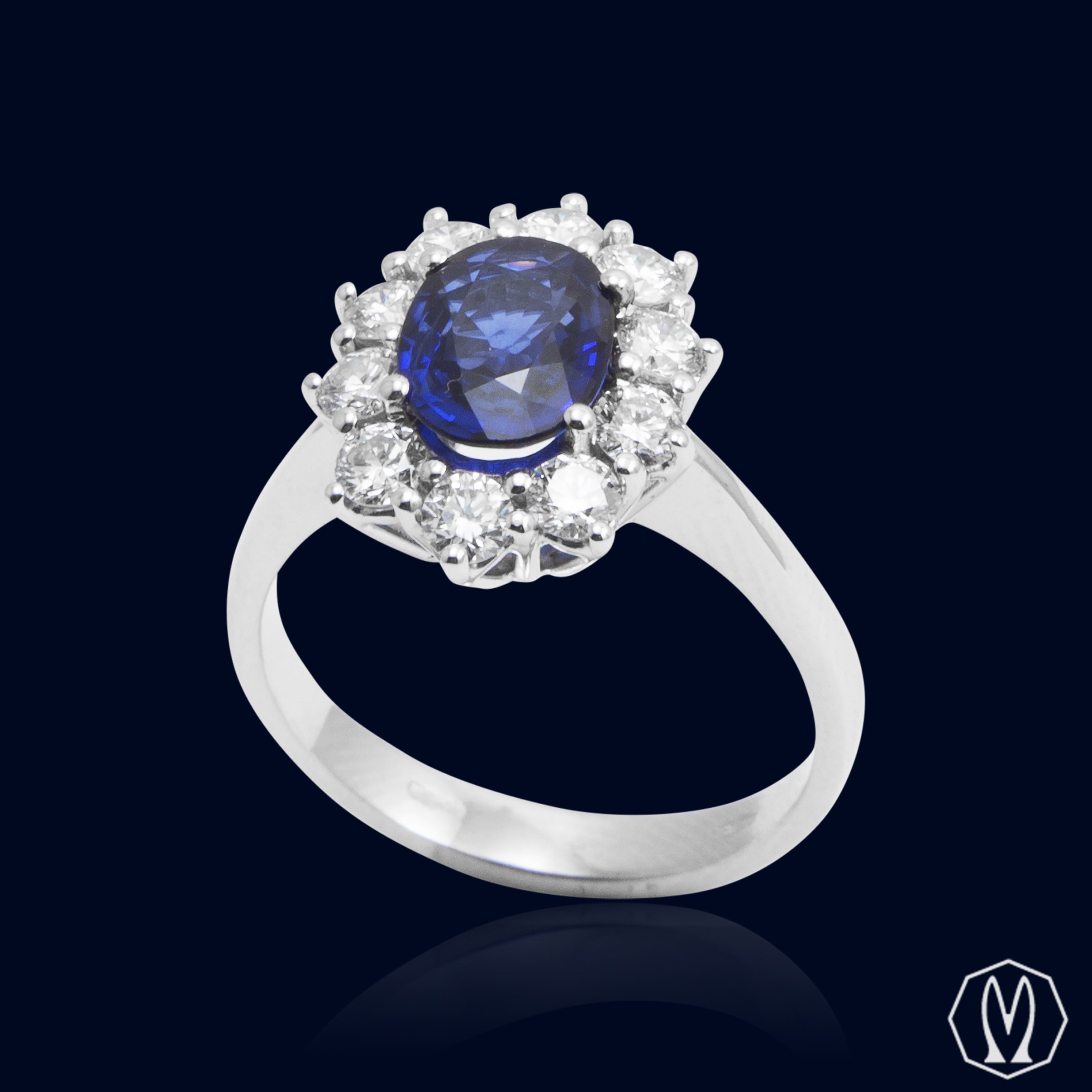 Anello Zaffiro e Diamanti in Oro18kt