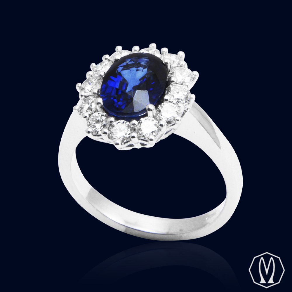 Anello Zaffiro e Diamanti Oro18kt