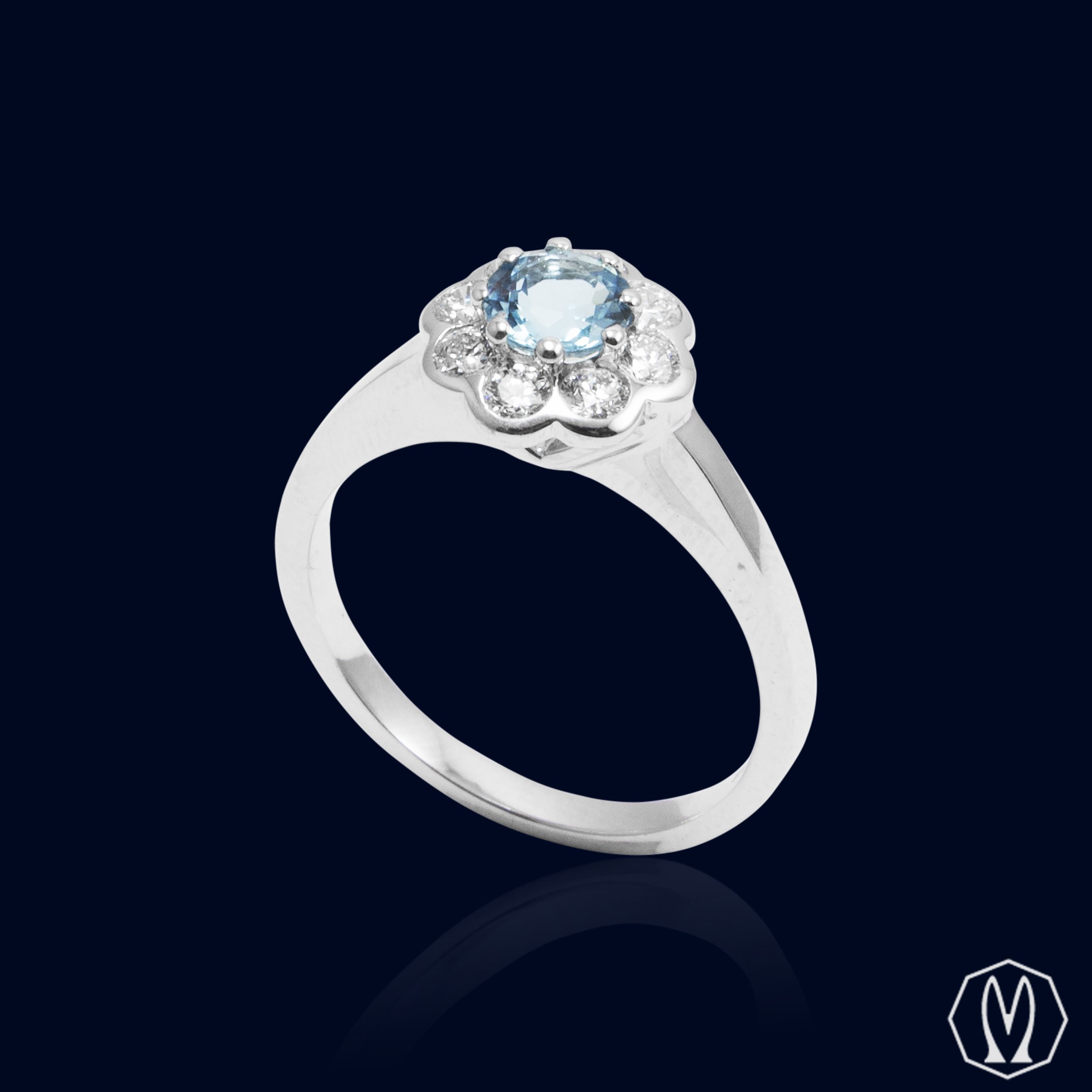 Anello Acquamarina e Diamanti oro18kt