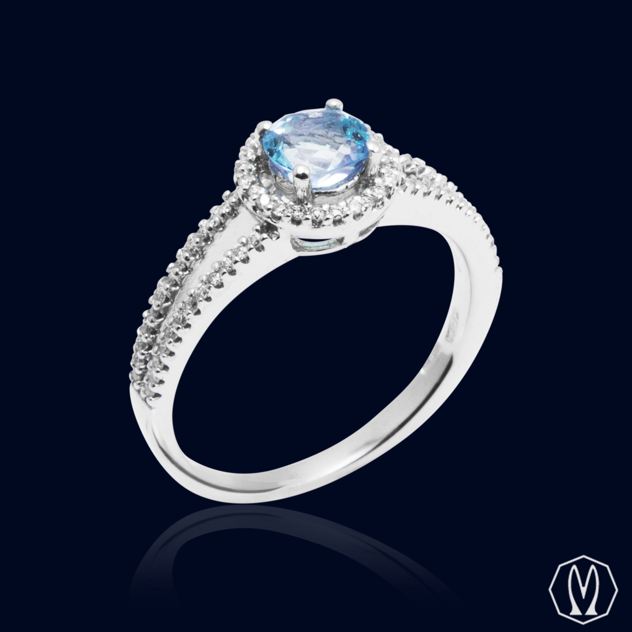 Anello Acquamarina e Diamanti oro18kt