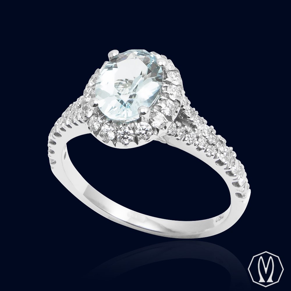 Anello Acquamarina e Diamanti Oro18kt