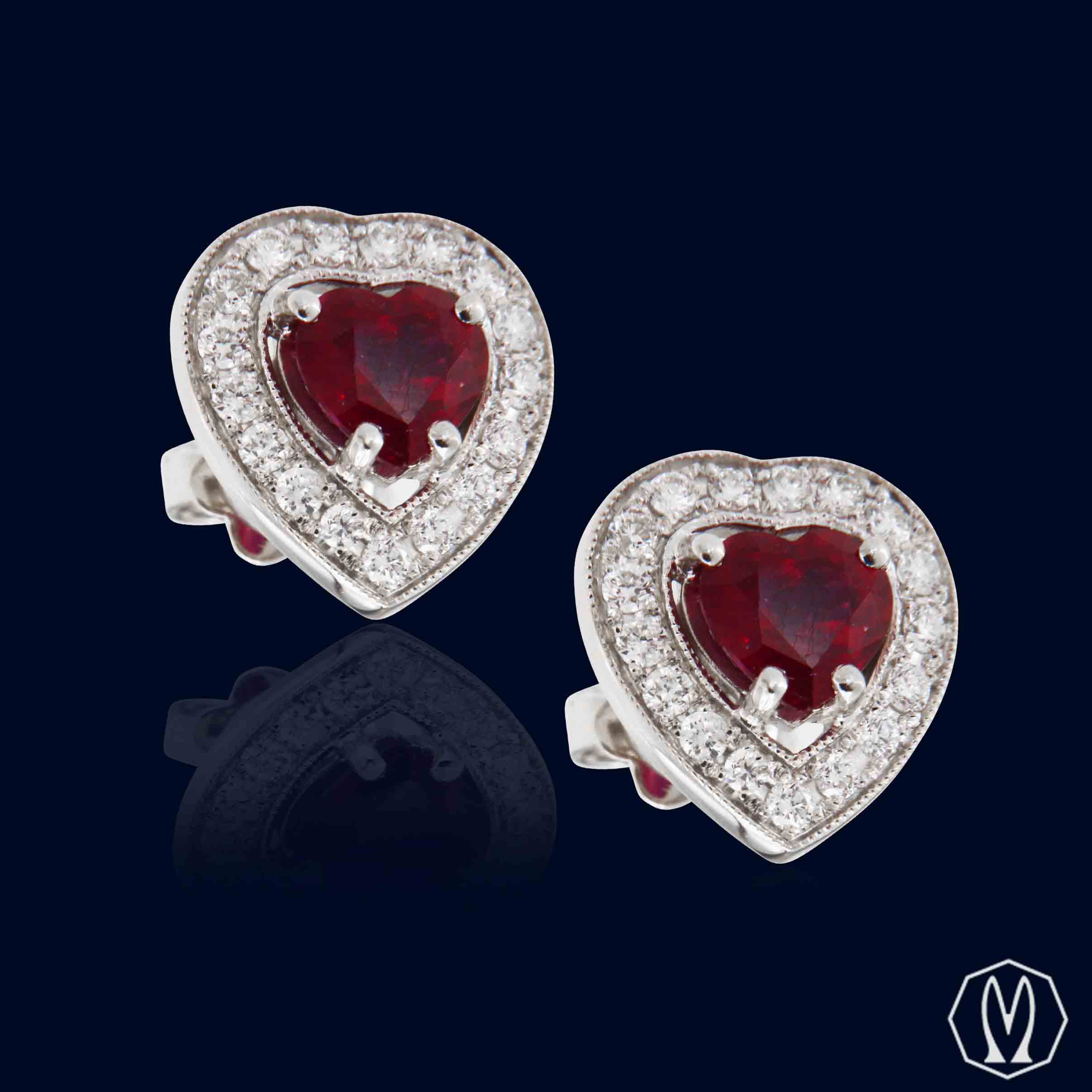 Orecchini Oro18kt Con Rubini a Cuore e Diamanti