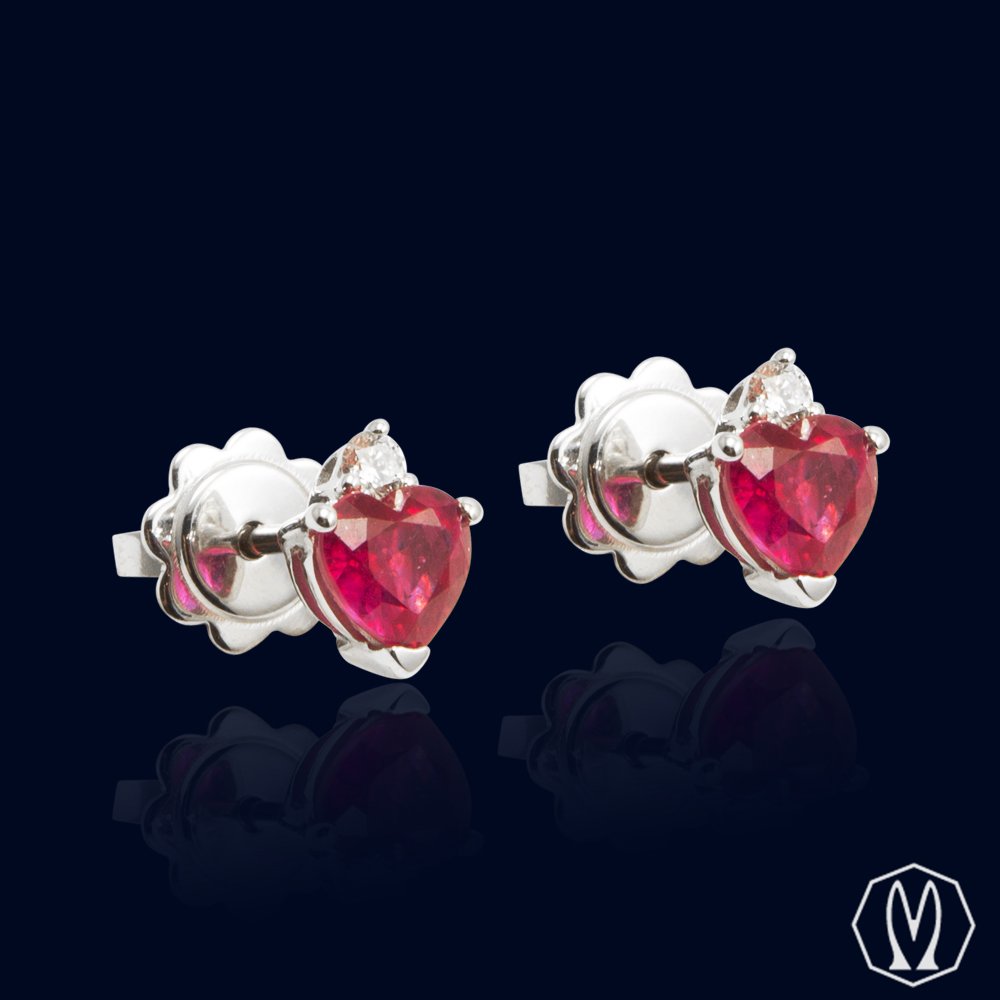 Orecchini Oro18kt Con Rubini a Cuore e Diamanti