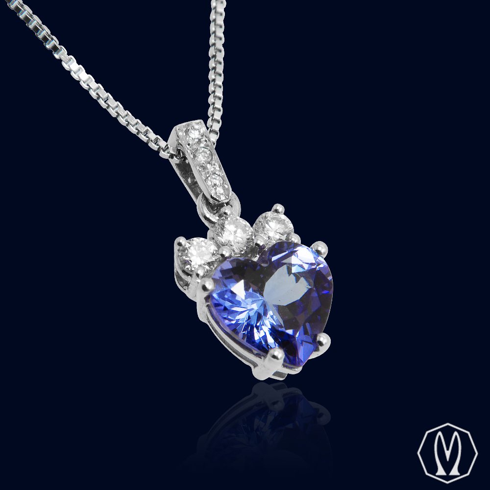 Girocollo Oro18kt Tanzanite a Cuore e Diamanti