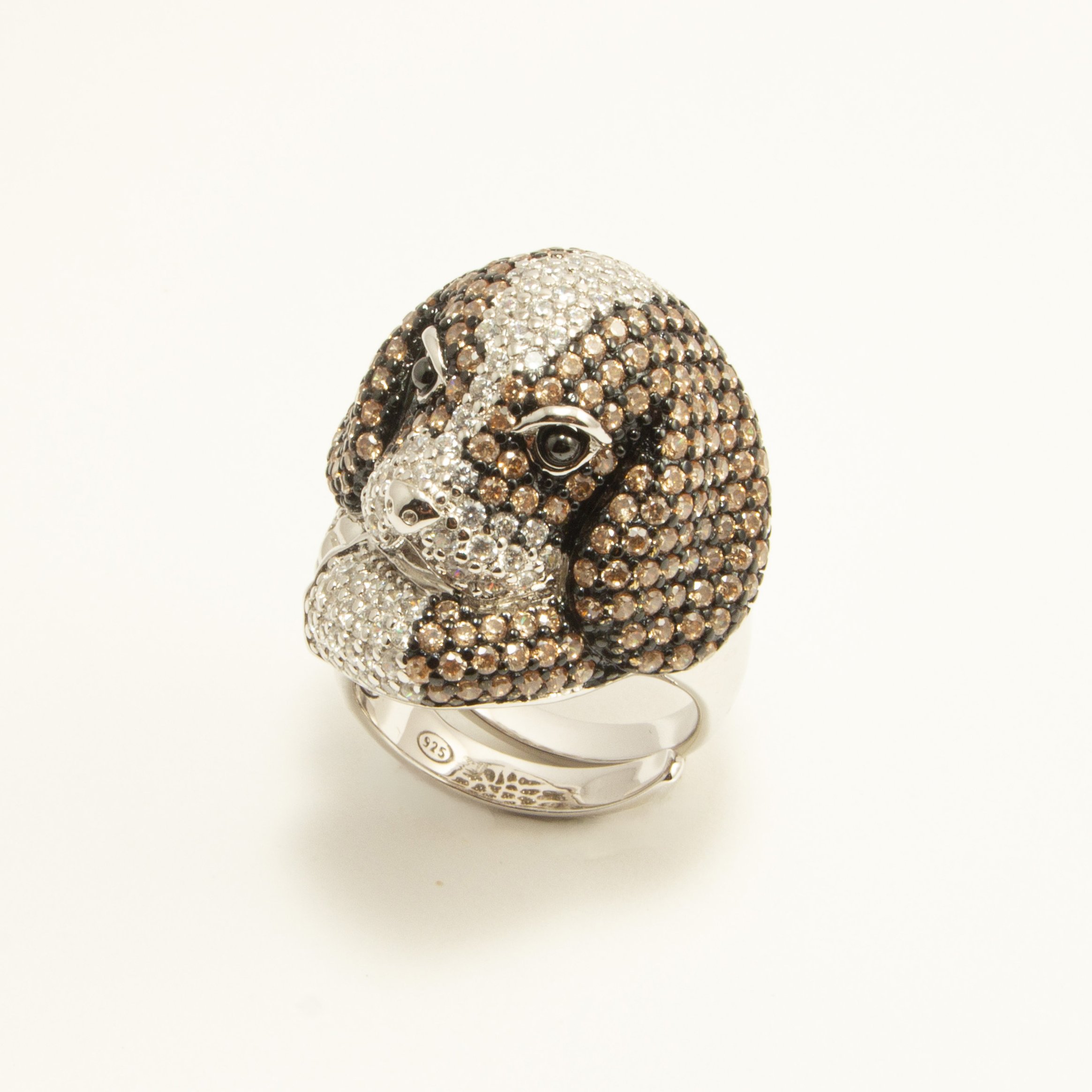 Anello Cane in Argento 925‰ e Zirconi