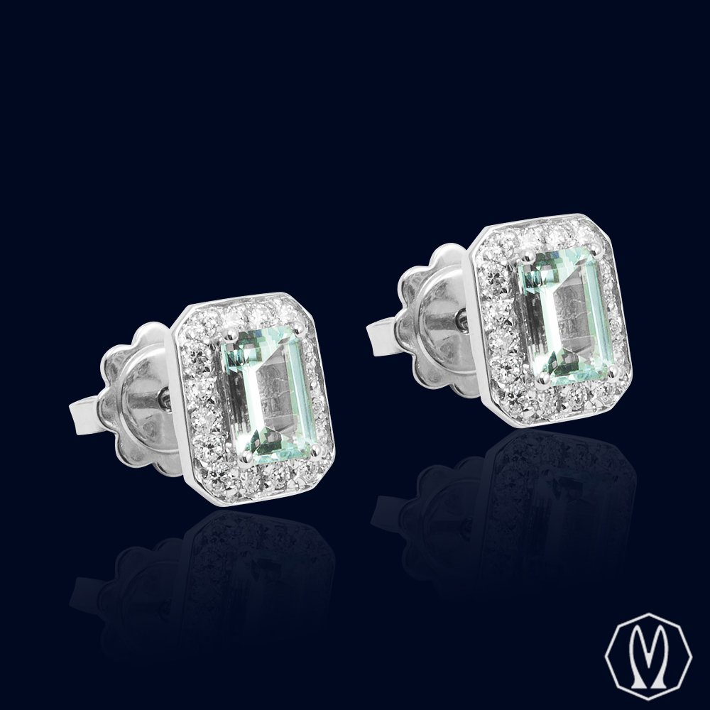 Orecchini Acquemarine e Diamanti Oro18kt