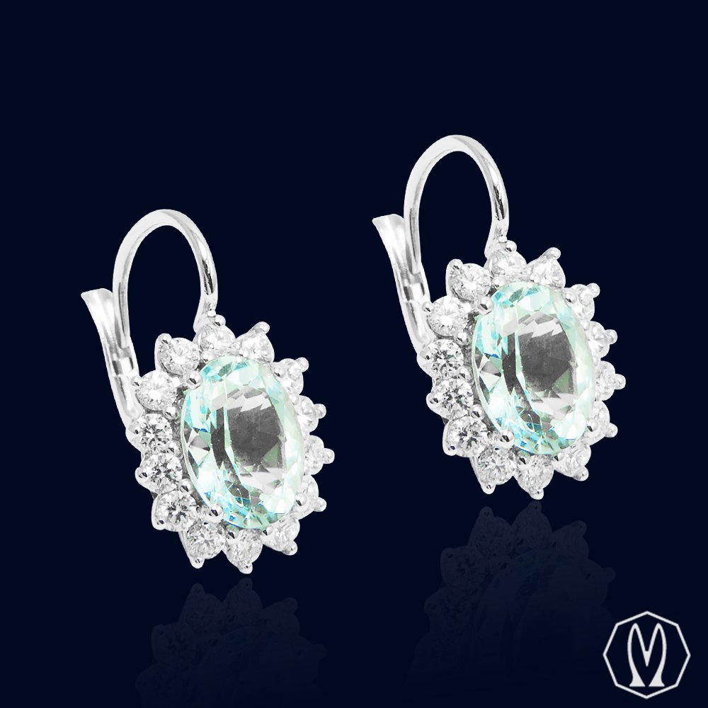 Orecchini Acquemarine e Diamanti Oro18kt