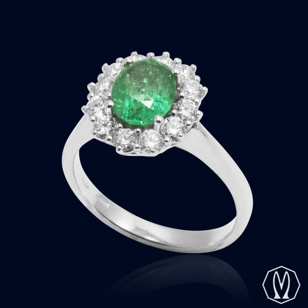 Anello In Oro18kt Smeraldo e Diamanti