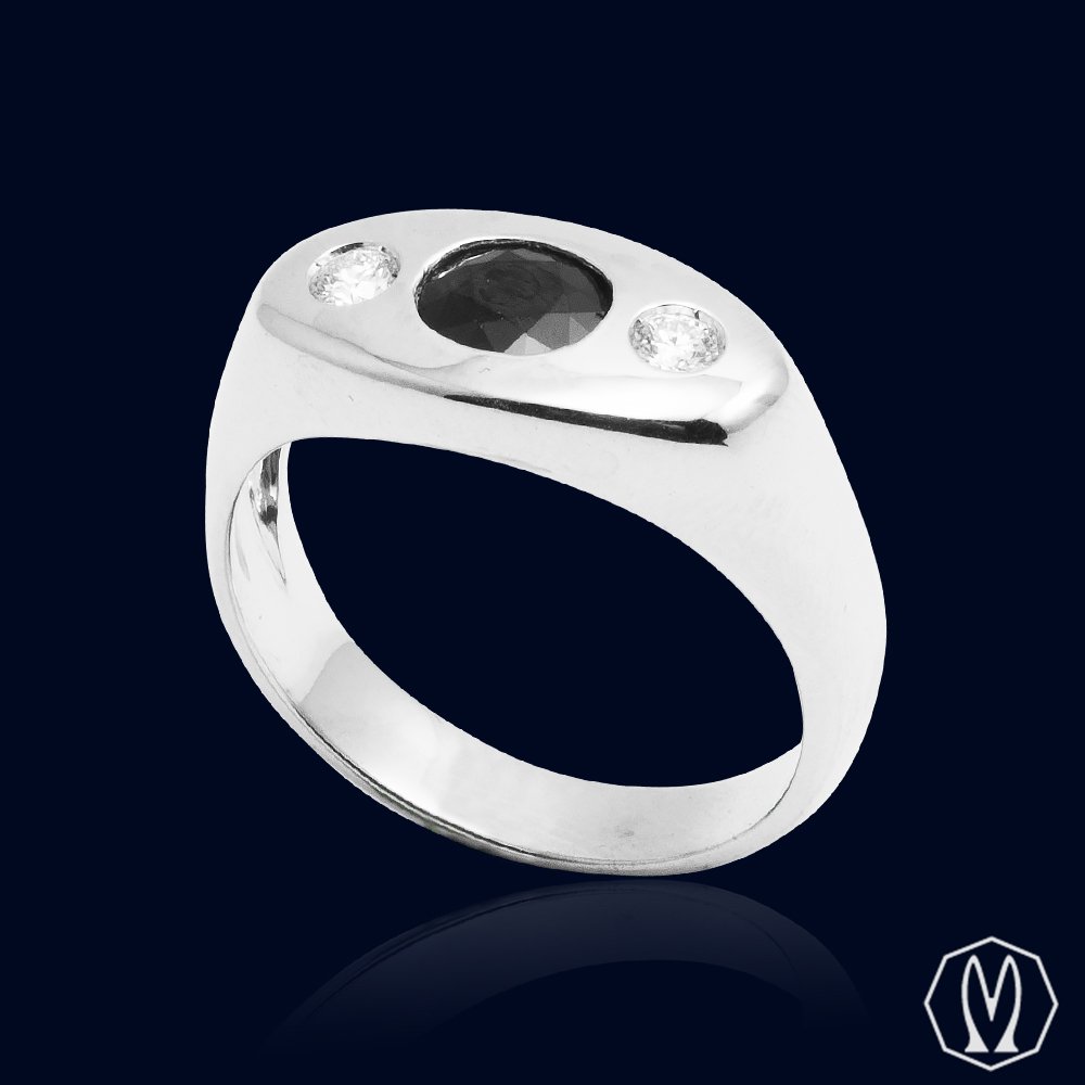 Anello Uomo In Oro18kt Zaffiro e Diamanti